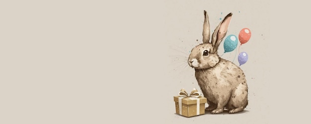 A rabbit with a gift box on the left