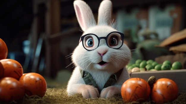 Кролик в очках и коробка с яйцами