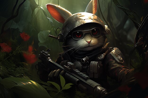 Photo rabbit with gun in forest