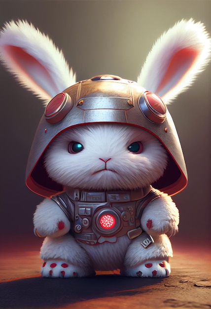 A rabbit with a helmet and a helmet