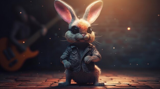A rabbit with a jacket on it