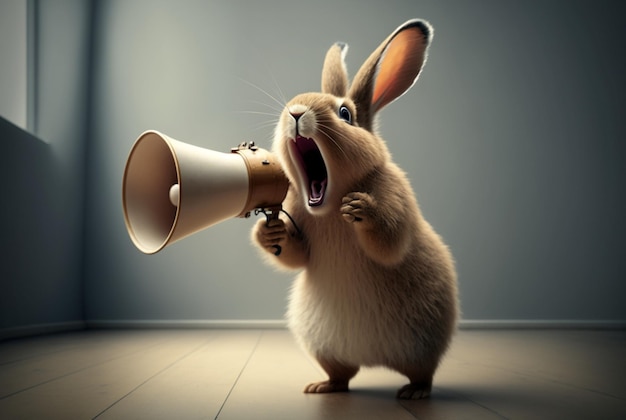 A rabbit with a megaphone that says'easter bunny ' generative ai