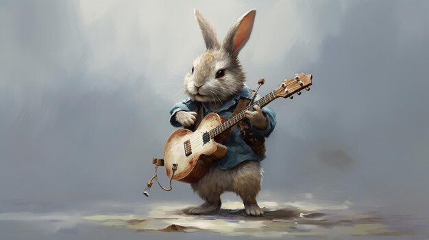 A Rabbit With Mini Guitar As If Playing Wallpaper