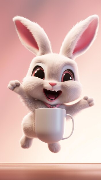 A rabbit with a mug of coffee