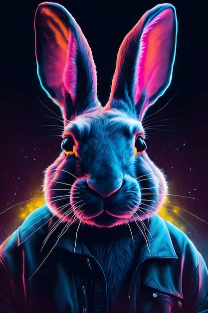 a rabbit with neon effect in the background