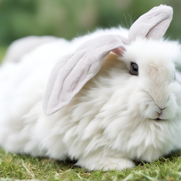 A rabbit with a pink tongue is sitting on a brown background