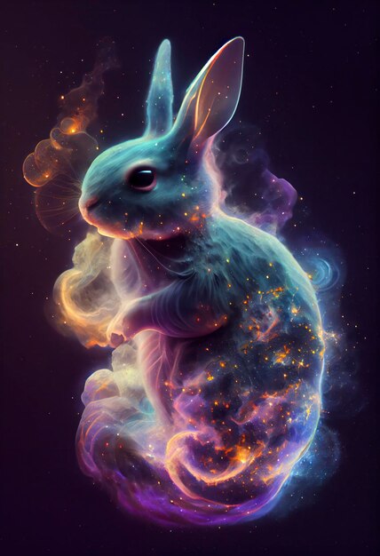 A rabbit with a purple background and the word rabbit on it.