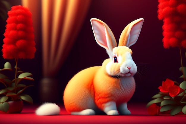 A rabbit with a red background and a red background with the words'love'on it