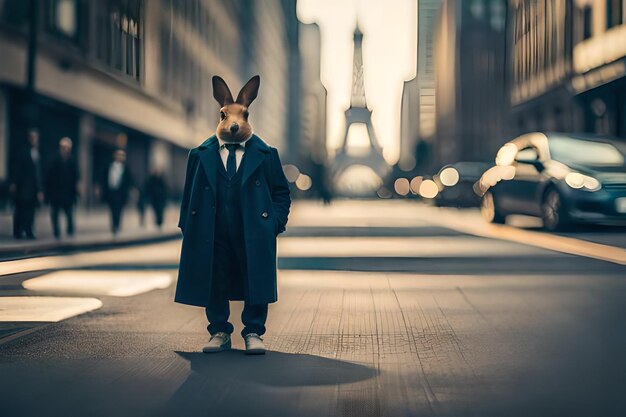 a rabbit with a suit on and a suit on the back.