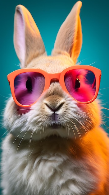 Rabbit with sunglasses and hawaii clothes