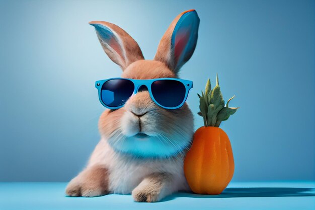 A rabbit with sunglasses and a pineapple