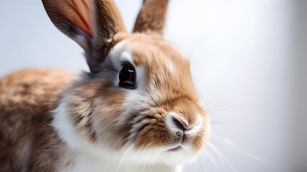 A rabbit with a white face and brown ears