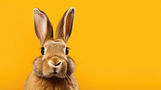 A rabbit with a yellow background