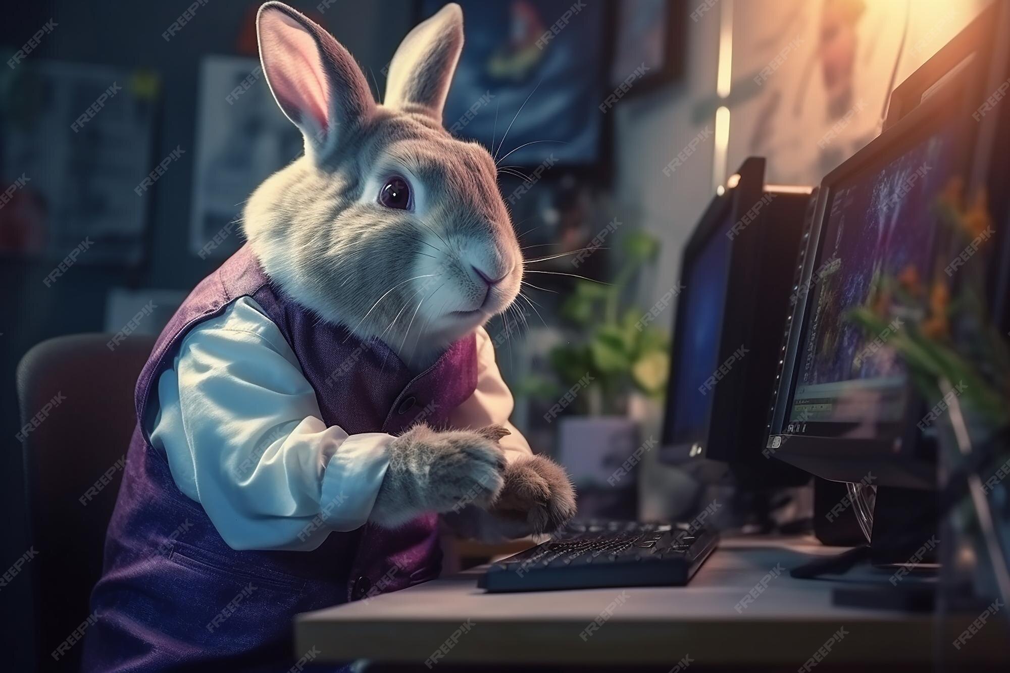 Premium AI Image | Rabbit Working as a Programmer Designing System with ...