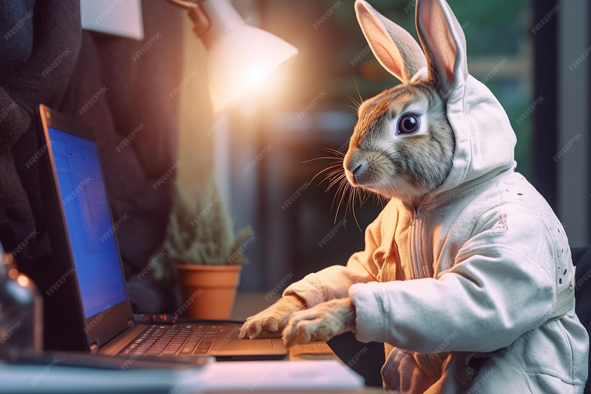 Premium AI Image | Rabbit Working as a Programmer Designing System with ...