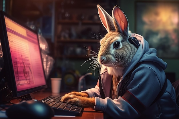rabbit working as a programmer designing system with programming language