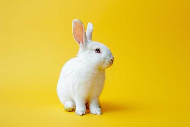 コピースペースの黄色い背景のウサギ