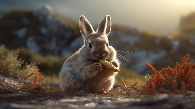 Кролики на лугу и едят морковь генеративный ай