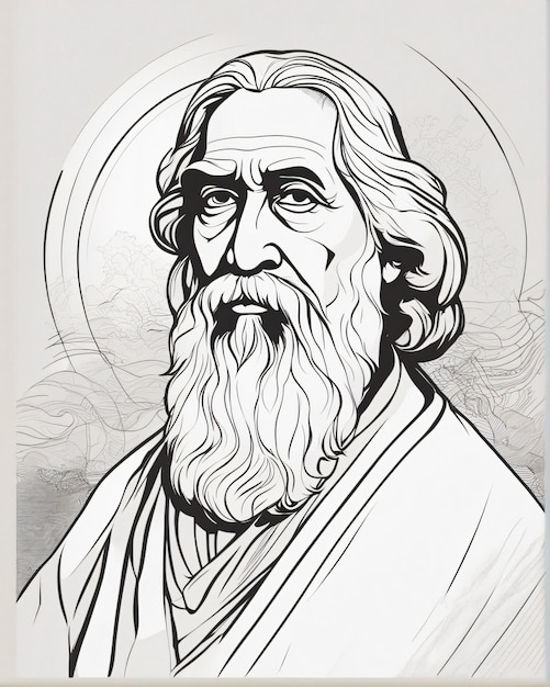 Rabindranath Tagore lijnkunst illustratie