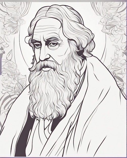 Rabindranath Tagore lijnkunst illustratie