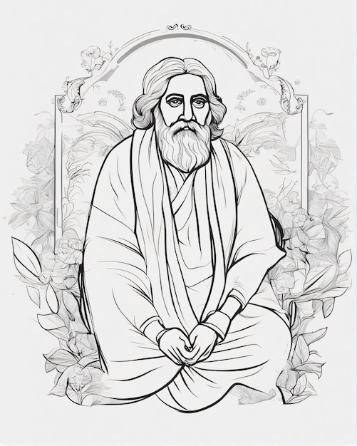 Rabindranath Tagore line art illustration