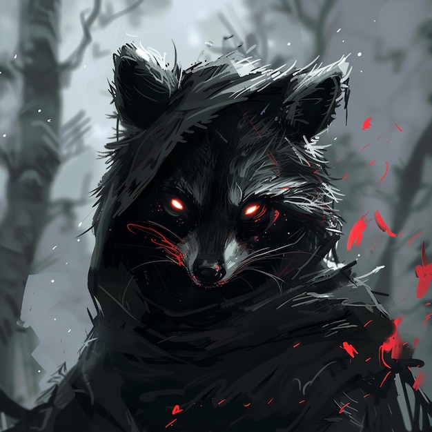 Raccoon as a dark god Anime style