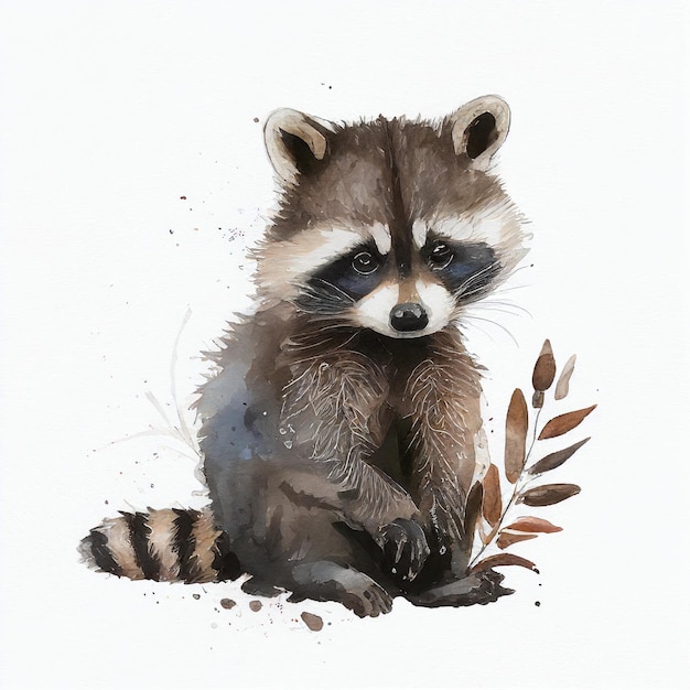 Raccoon drawing watercolor Generative AI