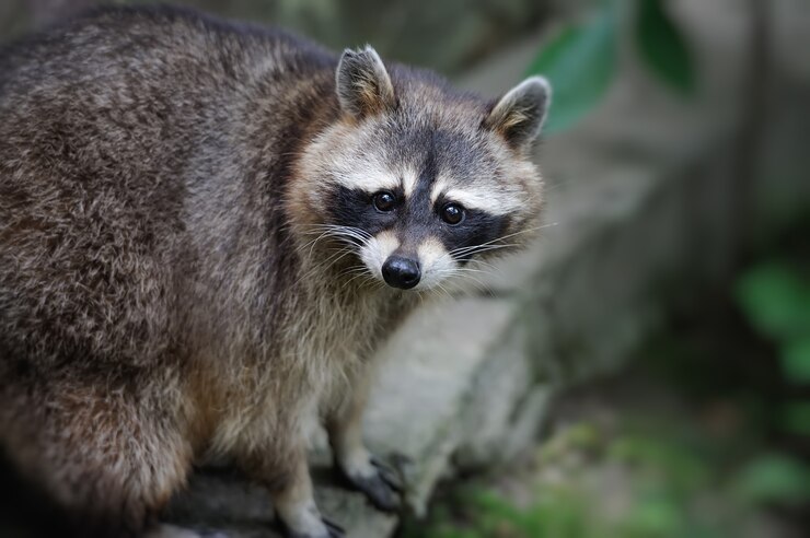 Photo raccoon in the forest in the natural environment