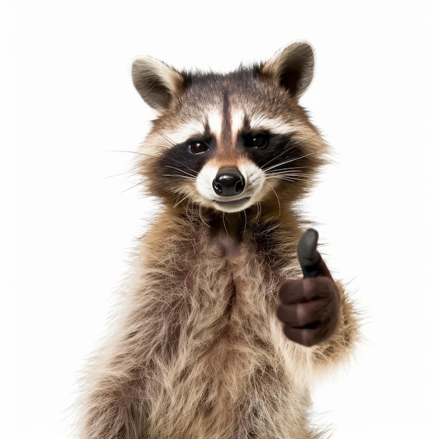 A raccoon giving a thumbs up isolated on white background