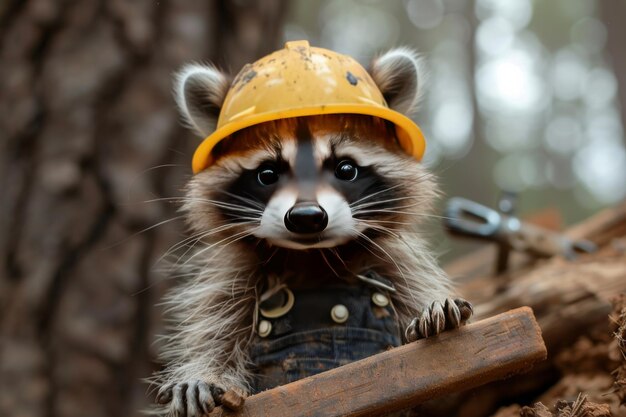 Raccoon in Hard Hat and Overalls