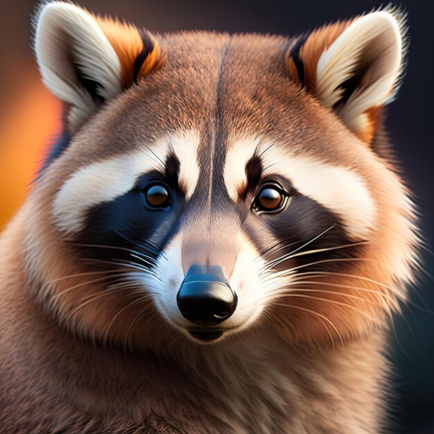 a raccoon has a black and white face.