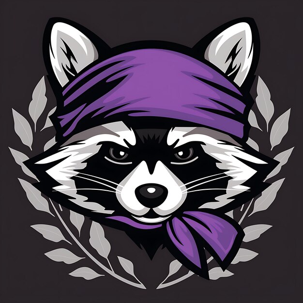 Photo raccoon icon mask shaped emblem with leaf border cute raccoo concept idea design simple minimal art