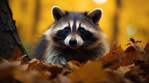 a raccoon is looking at the camera.