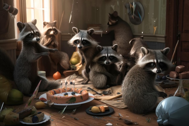 Raccoon party AI generated