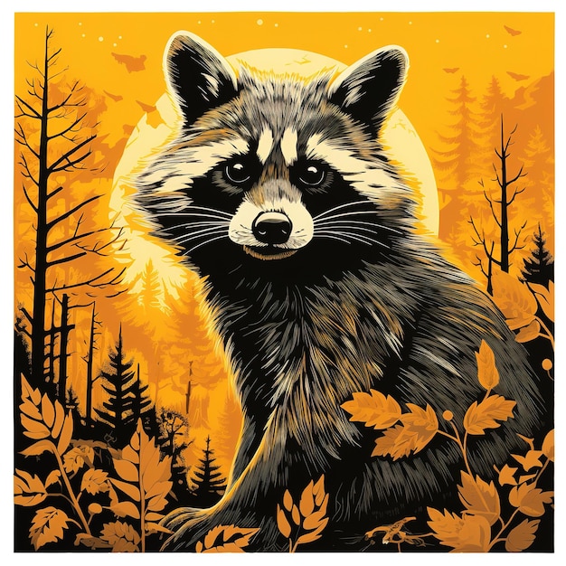 Raccoon portrait in serigraphy style Generative AI