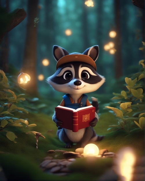 Premium AI Image | raccoon reading a book in the forest.