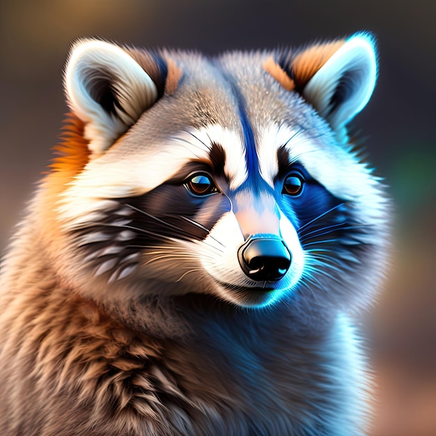 a raccoon that has a blue eye.