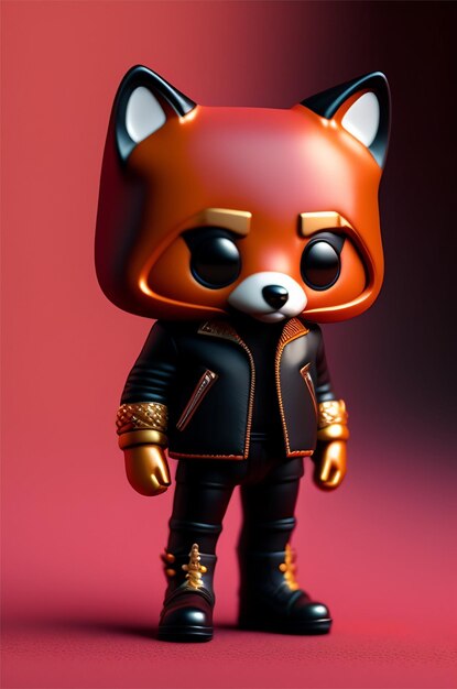 Raccoon vinyl figure with a red jacket and a black jacket.