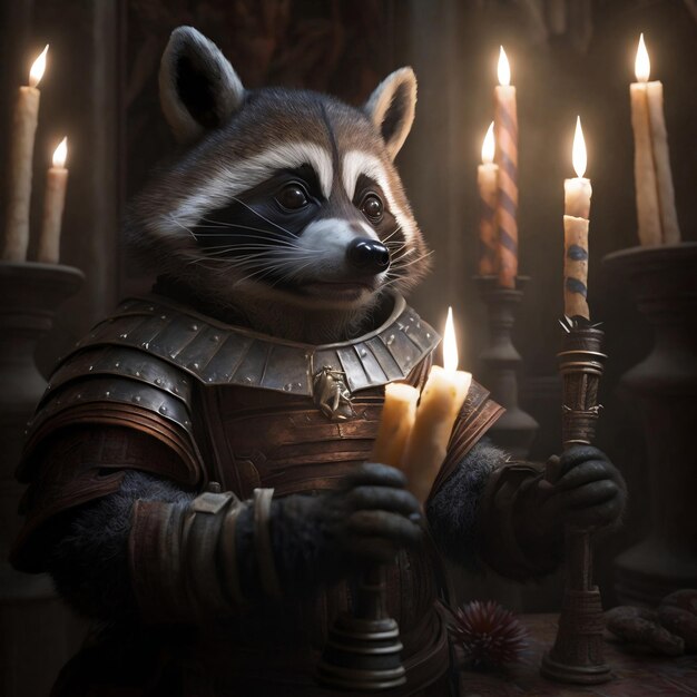 A raccoon wearing armor Generative Ai