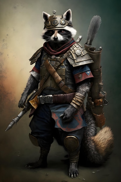 raccoon wearing military helmet