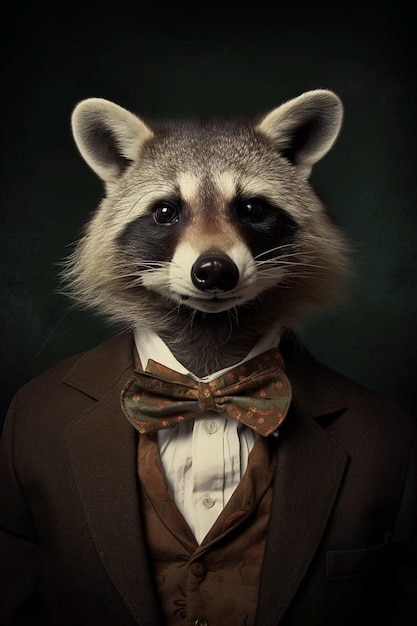 Photo a raccoon wearing a suit and bow tie