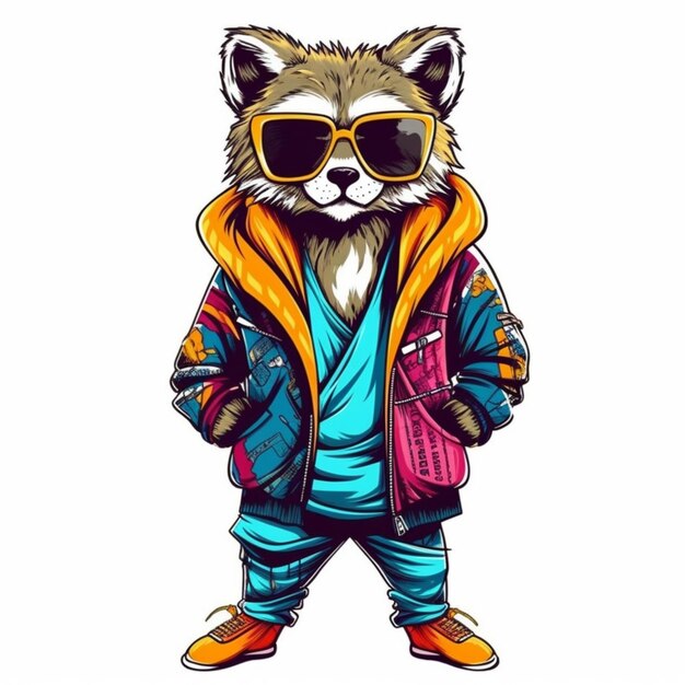 a raccoon wearing sunglasses and a jacket with a hoodie generative ai