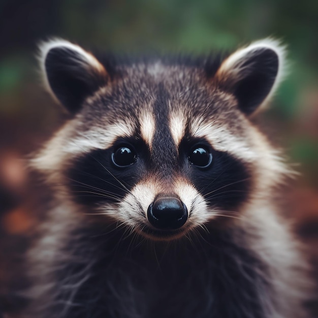 A raccoon with a black nose and a black nose.