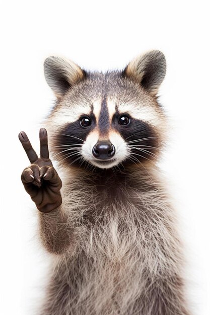 Photo a raccoon with a finger in the air