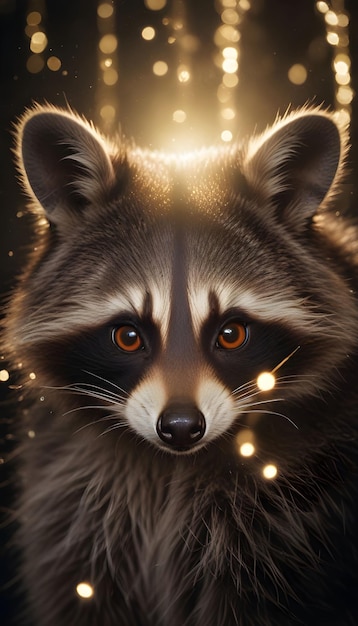 a raccoon with a halo around its eyes