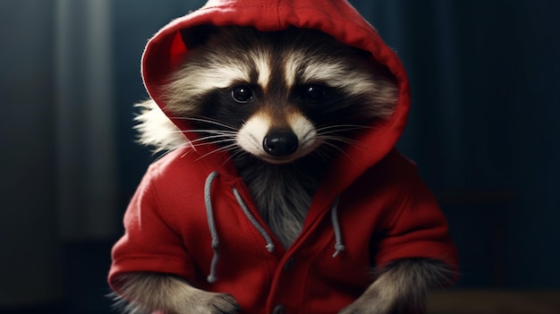 A raccoon with a hoodie and a hoodie