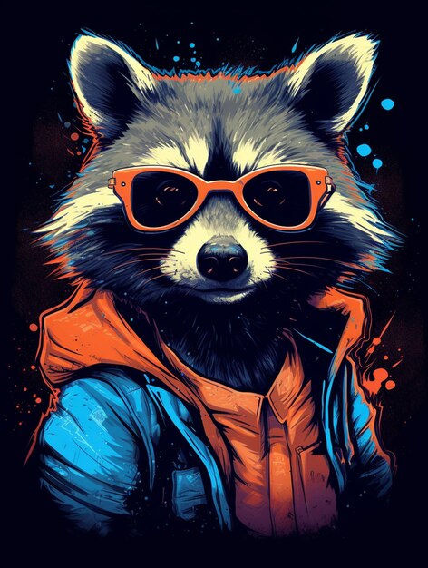 Photo raccoon with shades projecting a confident and carefree attitude