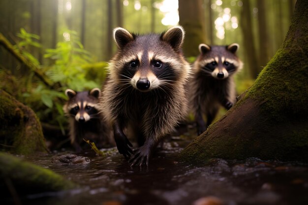 Photo raccoon in the woods