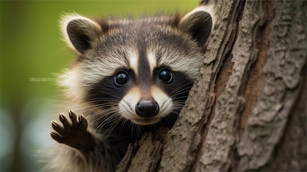 Photo raccoon in the woods