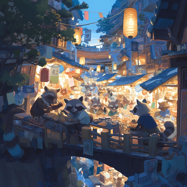 Ночной рынок енотов Вдохновляющее ночное событие